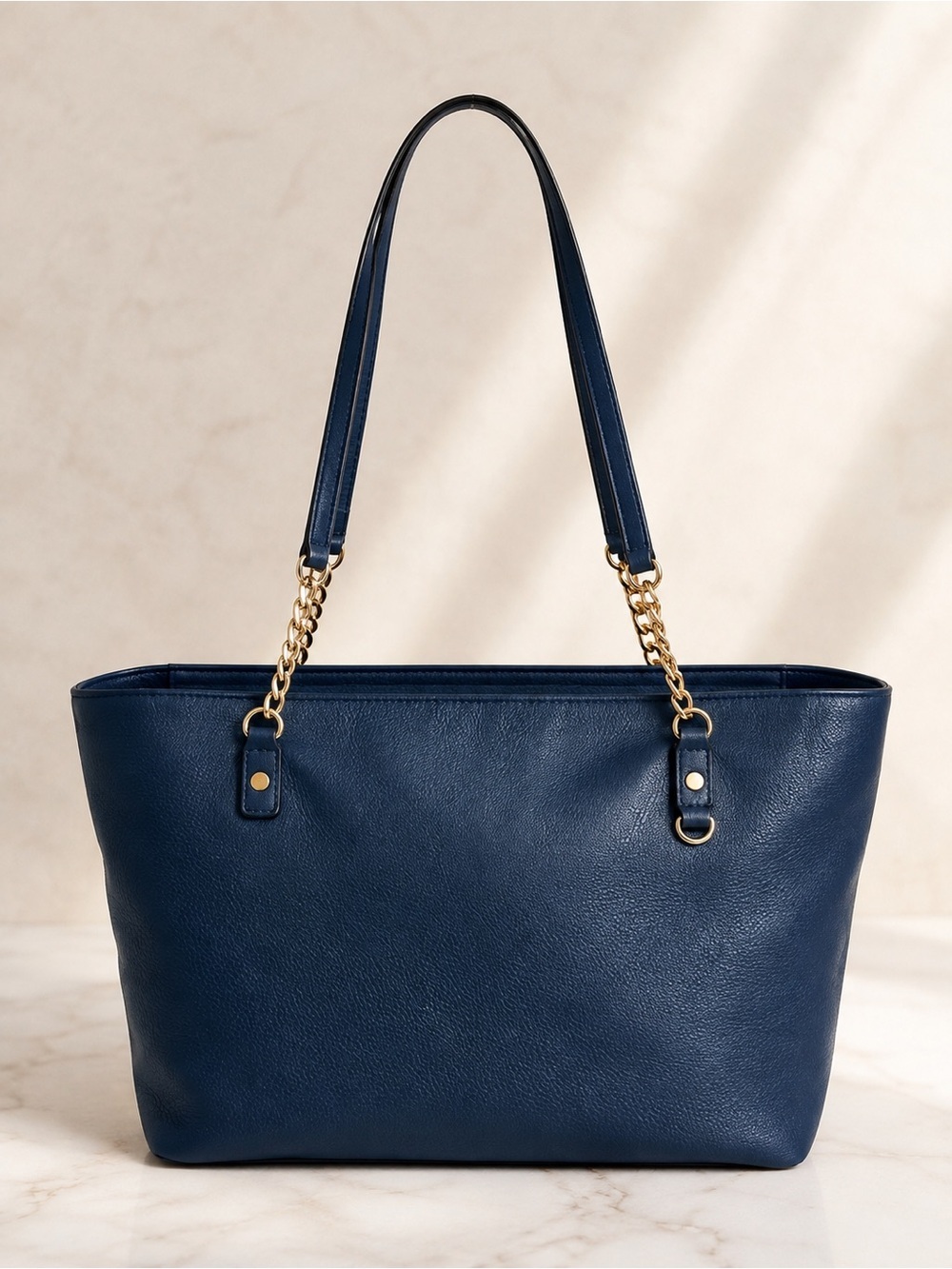 Michael Kors Navy Blue Leather Large Chain Strap Tote Shoulder Bag